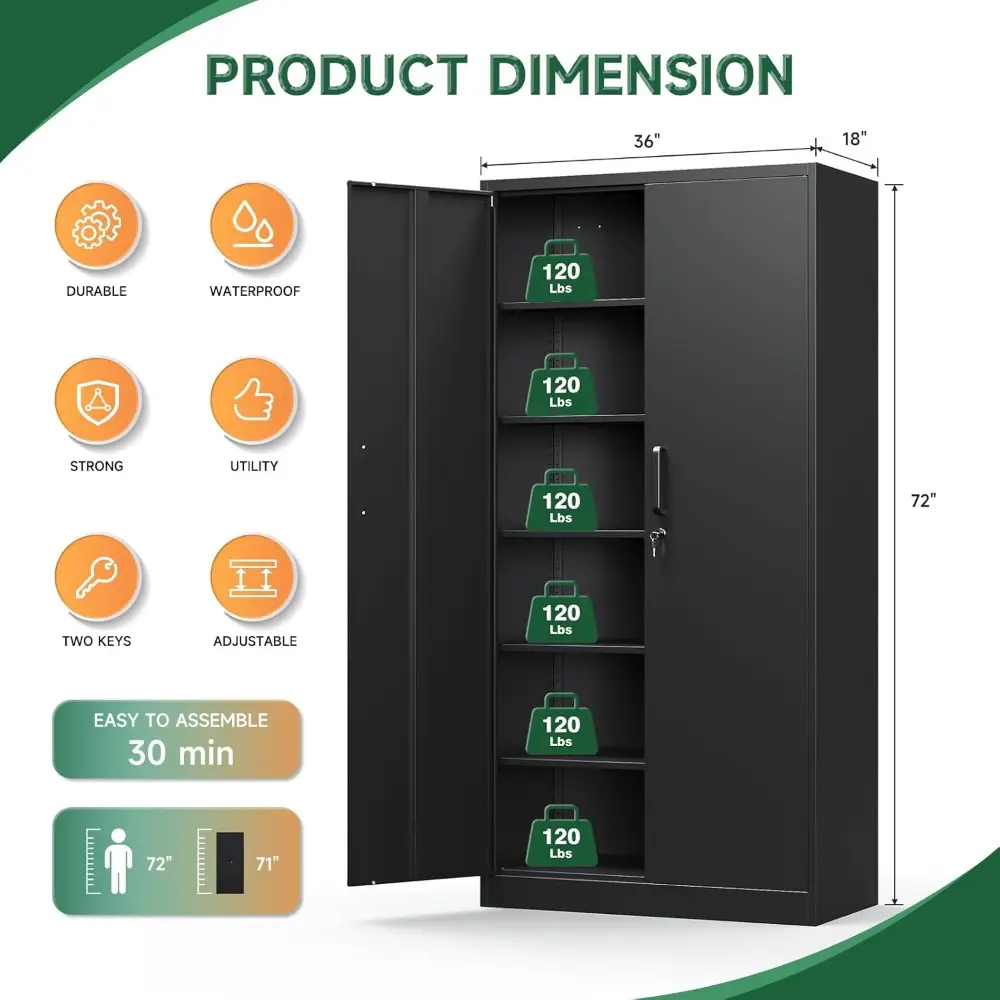 Metal Garage Storage Cabinets with Lock-72 Tall Tool Organizer Steel Lockers, 5 Adjustable Layers Shelves for Home,Office,Wareh