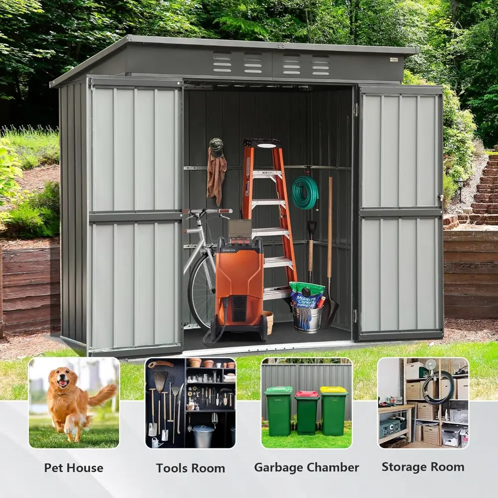 Domi 6 x 4 FT Outdoor Storage Shed, Metal Garden Shed for Bike, Trash Can, Tool, Lawn Mowers, Pool Toys, Lockable Outdoor Storag