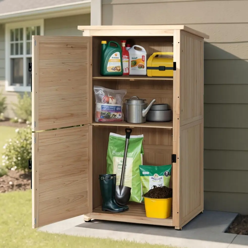 30" Deep Wood Sheds & Outdoor Storage, Outside Garden Tool Cabinet Shed with Removable Shelf, Outdoor Storage Cabinet Shed Wate