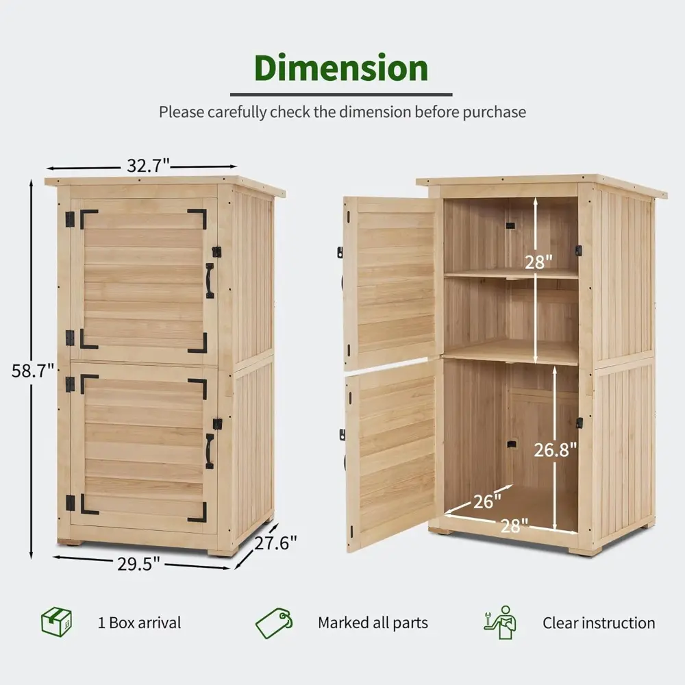 30" Deep Wood Sheds & Outdoor Storage, Outside Garden Tool Cabinet Shed with Removable Shelf, Outdoor Storage Cabinet Shed Wate