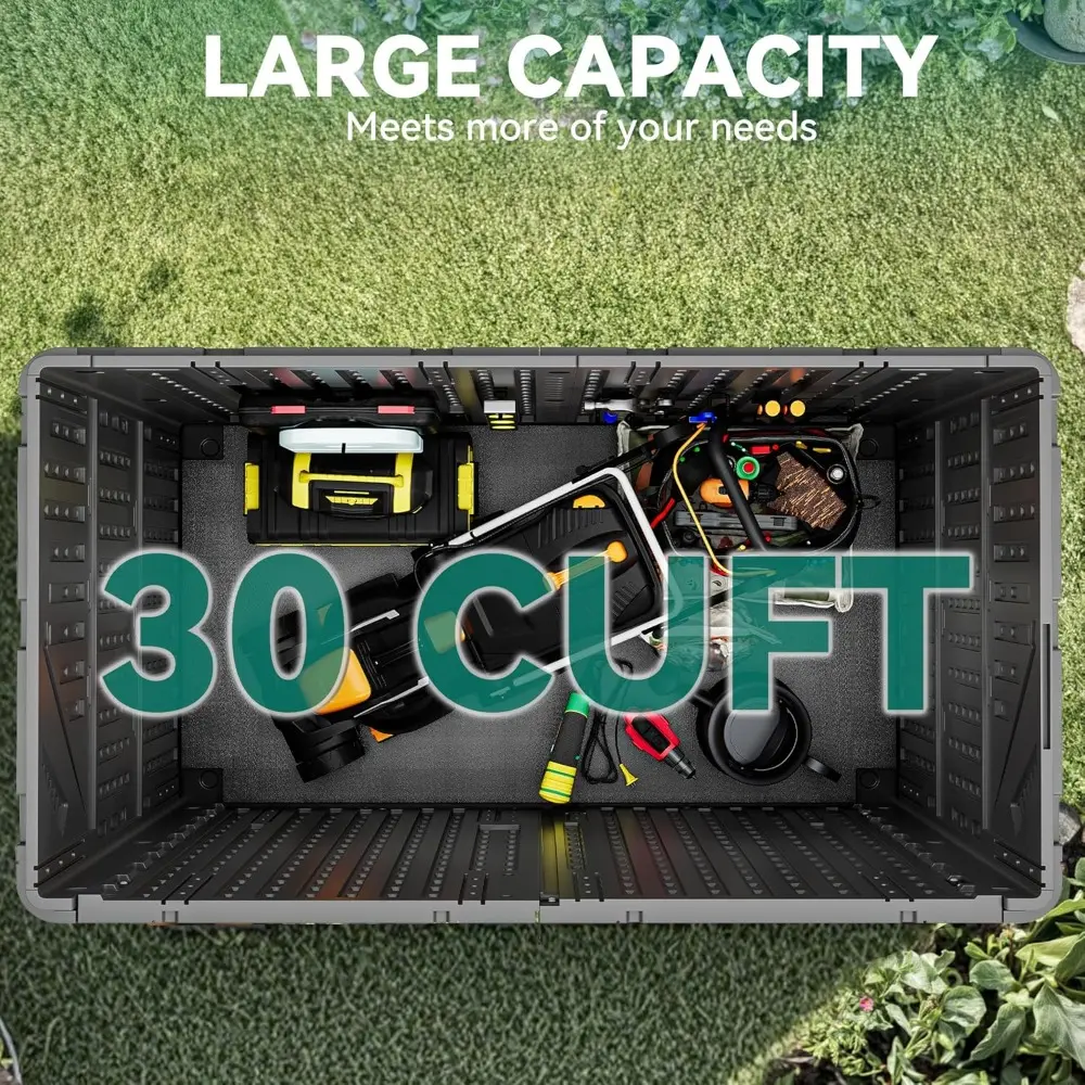Outdoor Storage Shed w/o Shelf, 30 cu ft Horizontal Storage Shed Outdoor, Resin Waterproof Storage Cabinet for Garage, Poolside