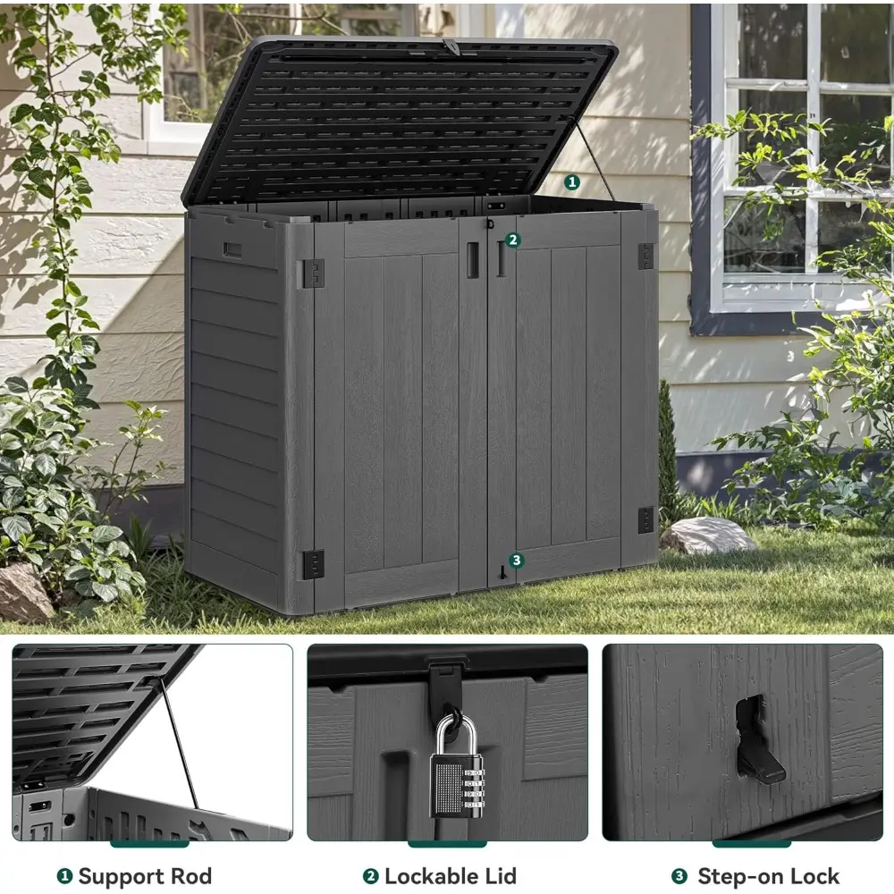 Outdoor Storage Shed w/o Shelf, 30 cu ft Horizontal Storage Shed Outdoor, Resin Waterproof Storage Cabinet for Garage, Poolside