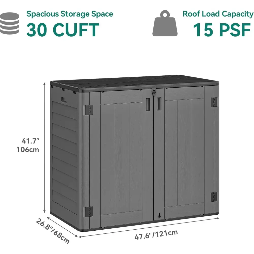 Outdoor Storage Shed w/o Shelf, 30 cu ft Horizontal Storage Shed Outdoor, Resin Waterproof Storage Cabinet for Garage, Poolside