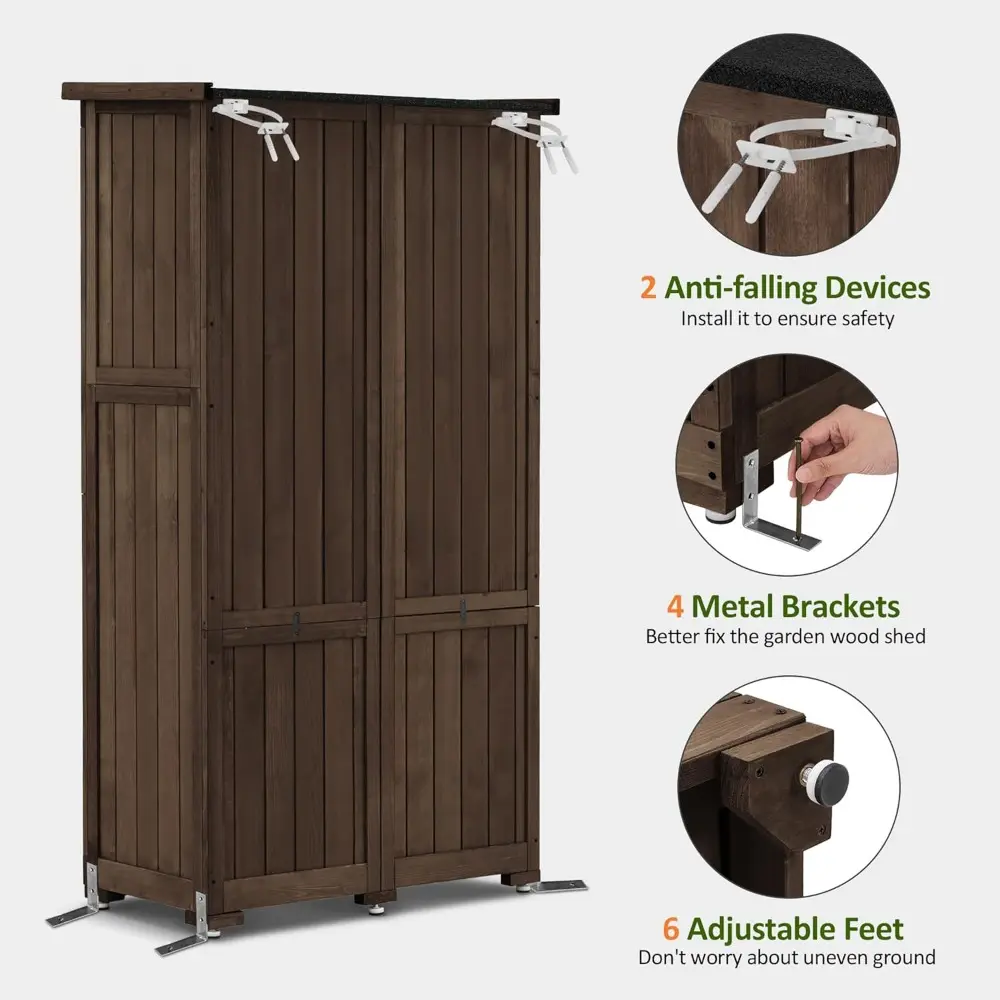 Outdoor Storage Cabinet, Garden Storage Shed, Outside Vertical Shed with Lockers, Outdoor 63 Inches Wood Tall Cabinet for Yard