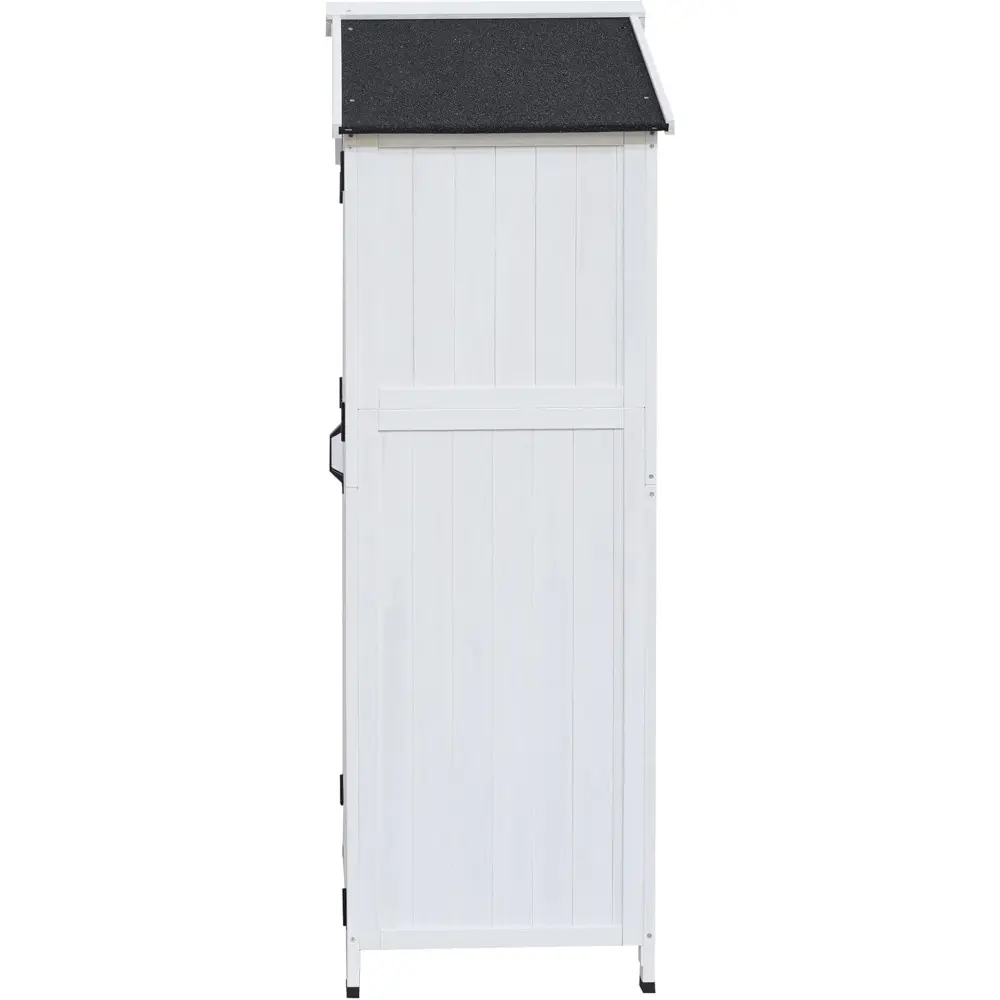 67" Fir Wood Storage Shed 2 Doors Design Outdoor Tool Storage House Cabinet with Sloped Roof & 4 Interior Compartments for Gard