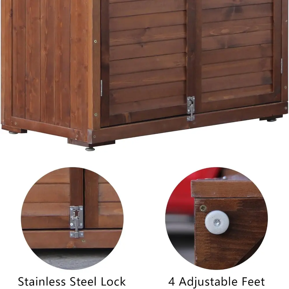 5FT Outdoor Storage Cabinet, Wood Shed with Sloping Roof, Lockable Door and Removable Shelevs, Storage Shed for Garden, Patio, B