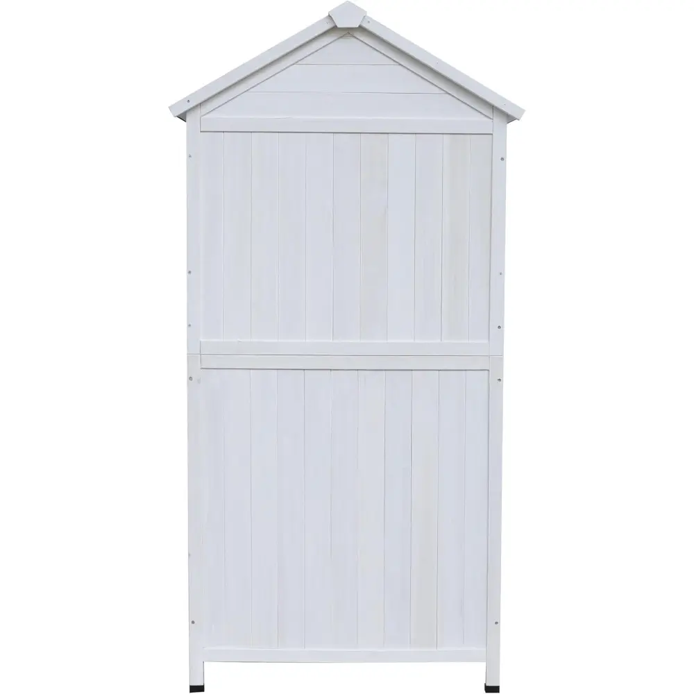 67" Fir Wood Storage Shed 2 Doors Design Outdoor Tool Storage House Cabinet with Sloped Roof & 4 Interior Compartments for Gard