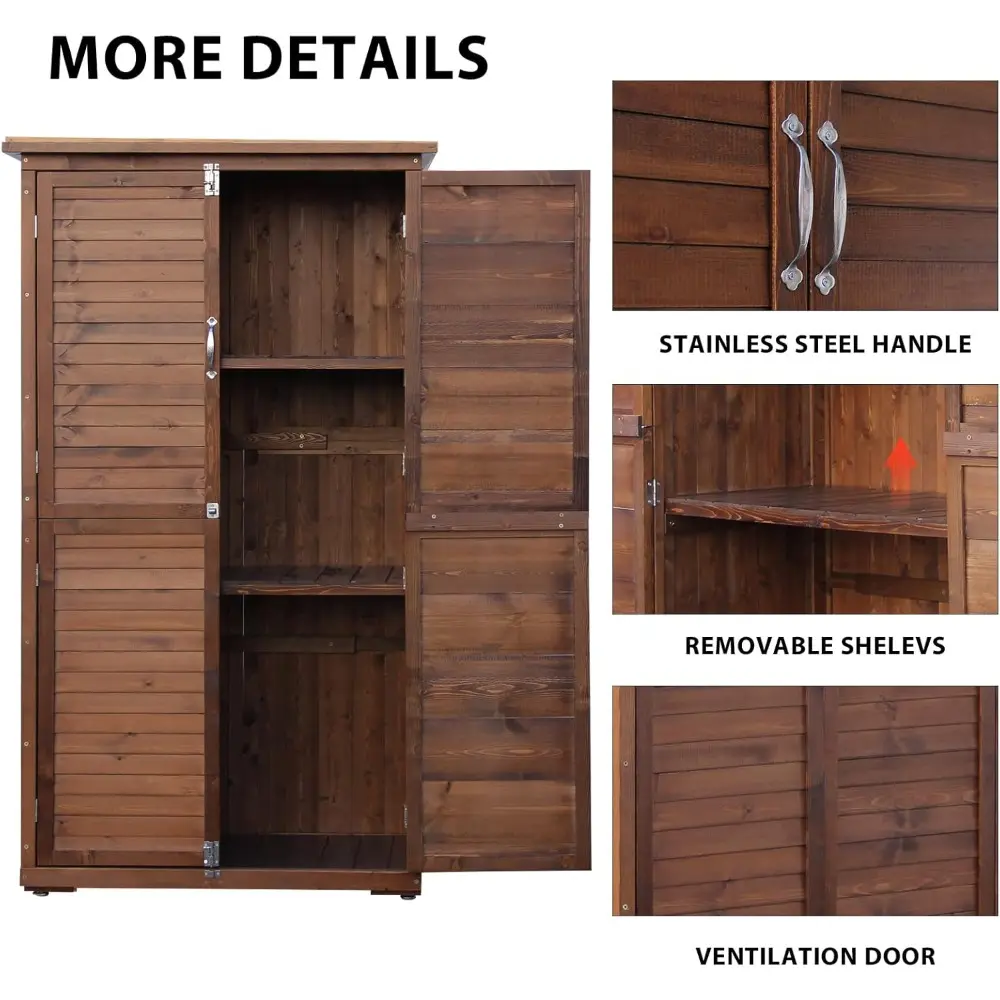 5FT Outdoor Storage Cabinet, Wood Shed with Sloping Roof, Lockable Door and Removable Shelevs, Storage Shed for Garden, Patio, B