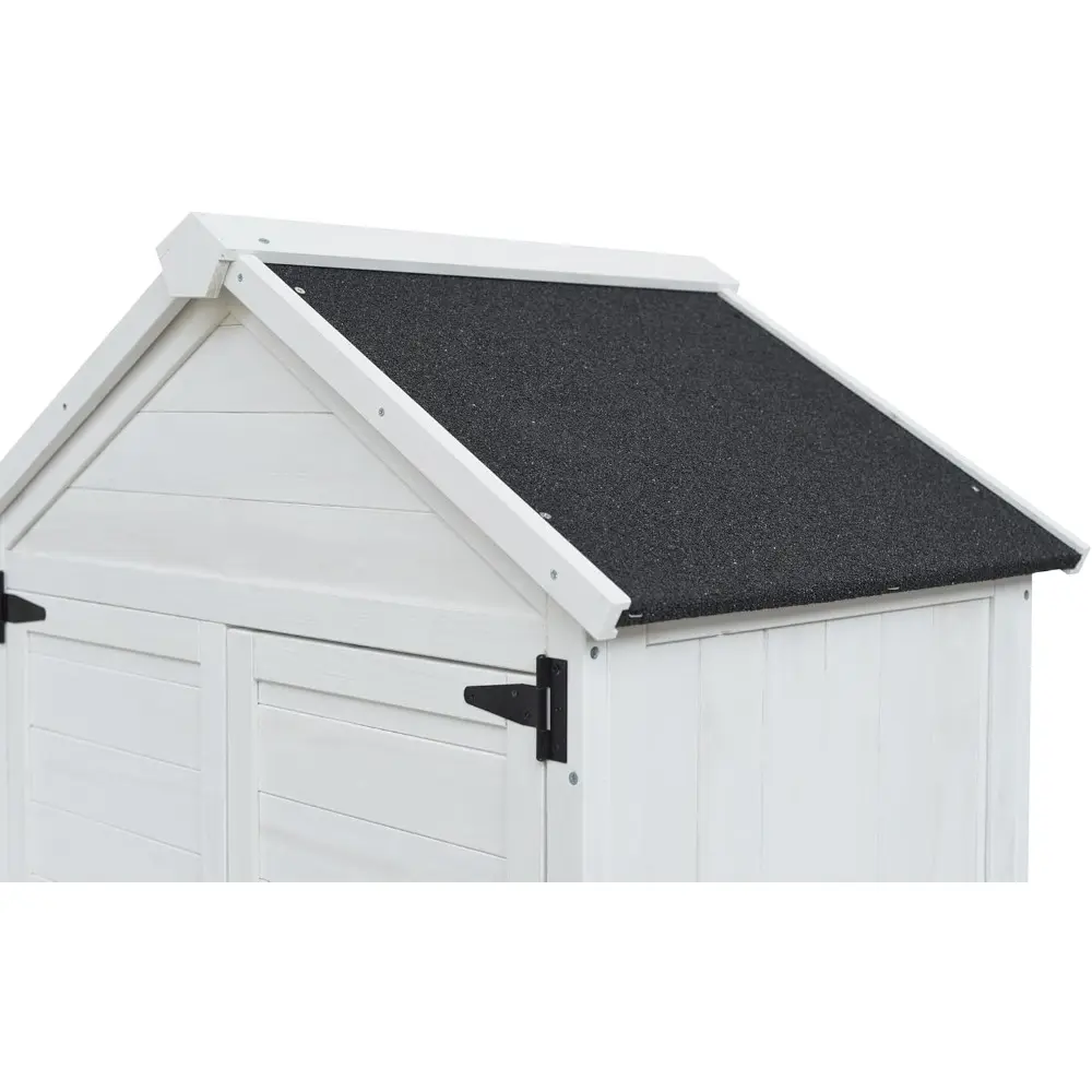 67" Fir Wood Storage Shed 2 Doors Design Outdoor Tool Storage House Cabinet with Sloped Roof & 4 Interior Compartments for Gard