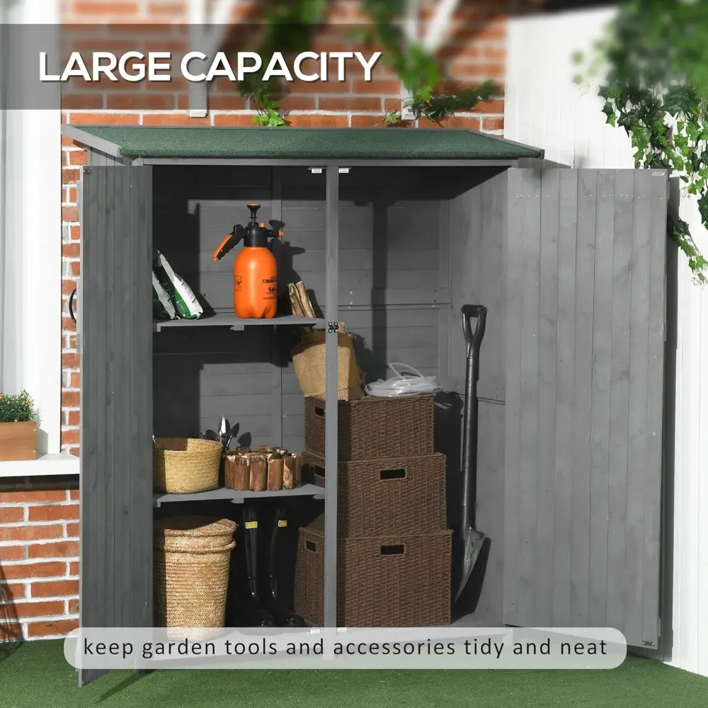 Outdoor Storage Cabinet with Waterproof Asphalt Rood, Lockable Doors, 3 Tier Shelves, Wooden Garden Shed Utility Tool Organizer