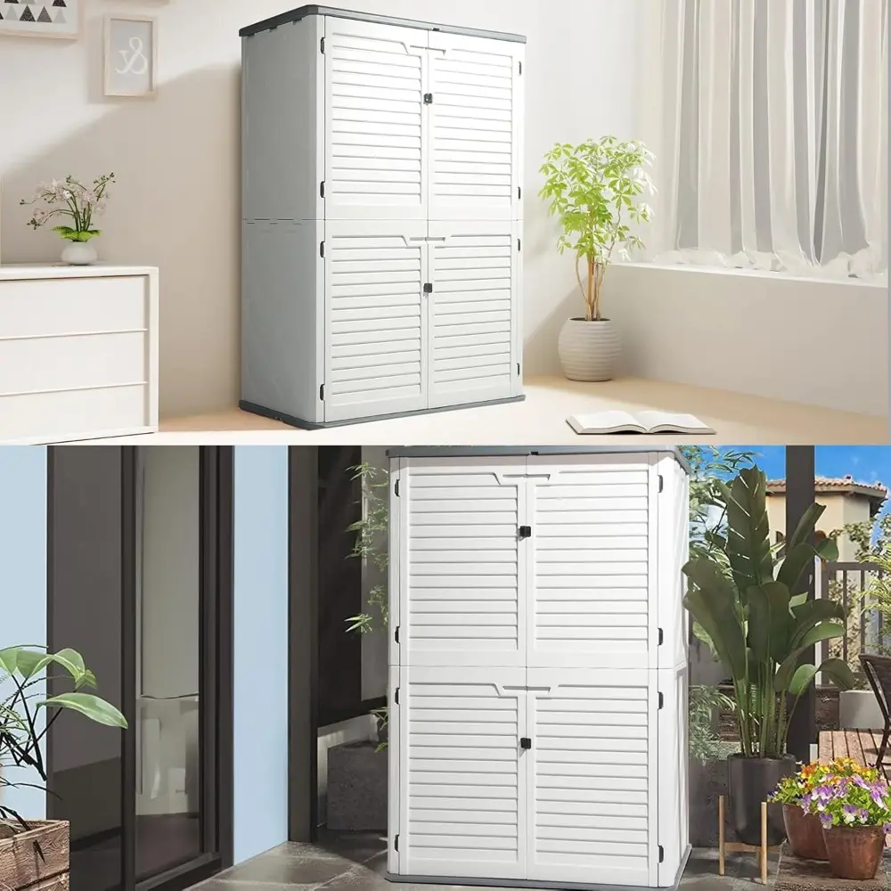 Outdoor Storage Shed, Resin Storage Cabinet with Lockable Design, Weatherproof Tool Shed with HDPE Material, Resin Deck Box for