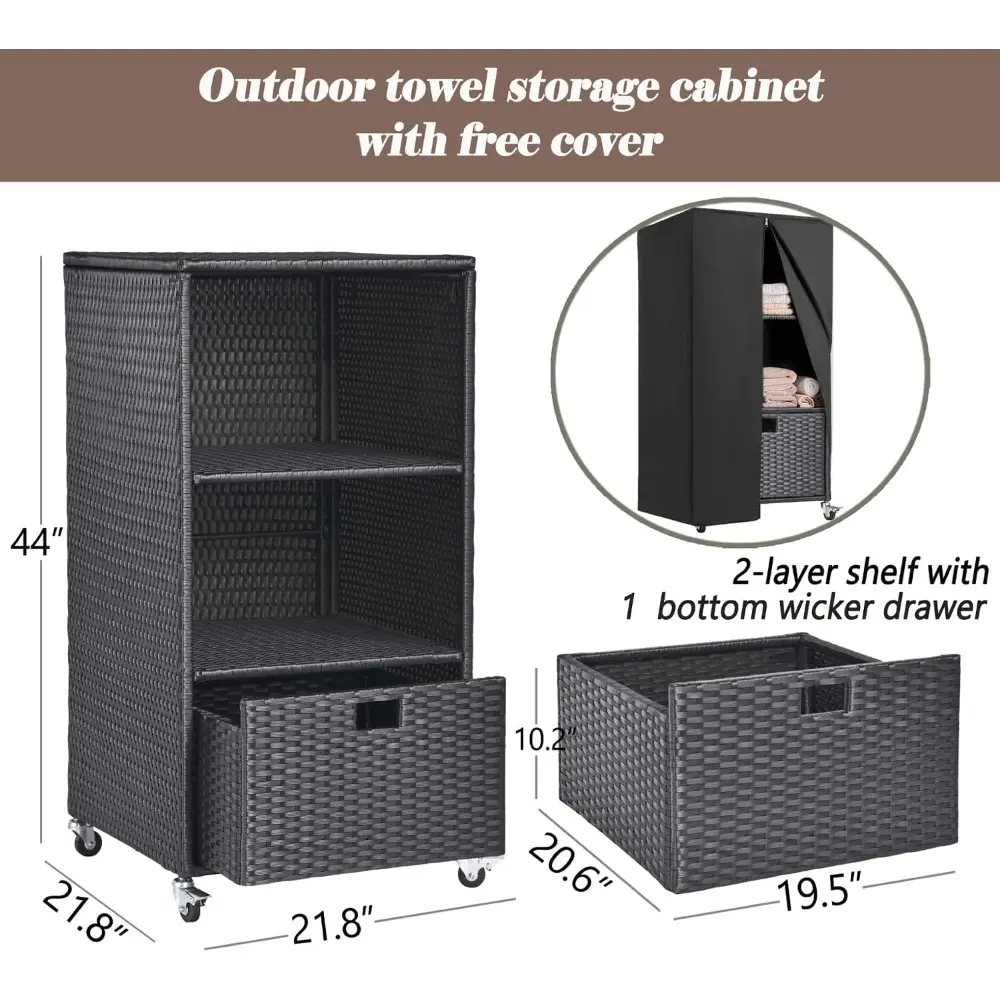 Outdoor Towel Rack for Pool Outdoor Pool Towel Storage Cabinet with Shelf & Drawer Pool Towel Holder with Rolling Wheels Hot Tub