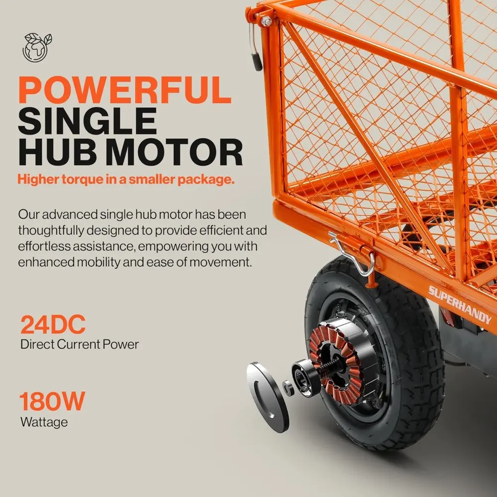 Electric-Assist Garden Cart - 5.7 Cubic Ft Utility Wagon, 440lbs Load, All-Terrain 10in Wheels, Anti-Rust Steel Frame, Converti