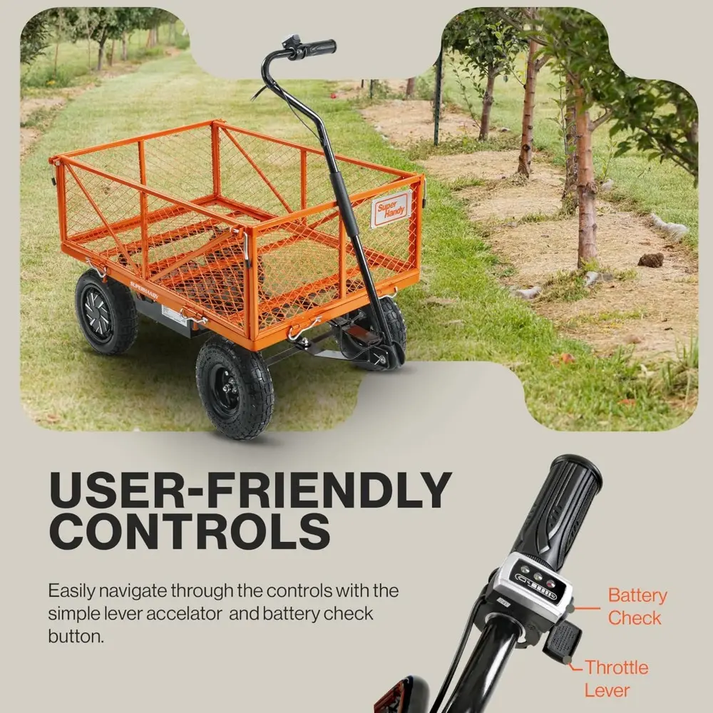 Electric-Assist Garden Cart - 5.7 Cubic Ft Utility Wagon, 440lbs Load, All-Terrain 10in Wheels, Anti-Rust Steel Frame, Converti