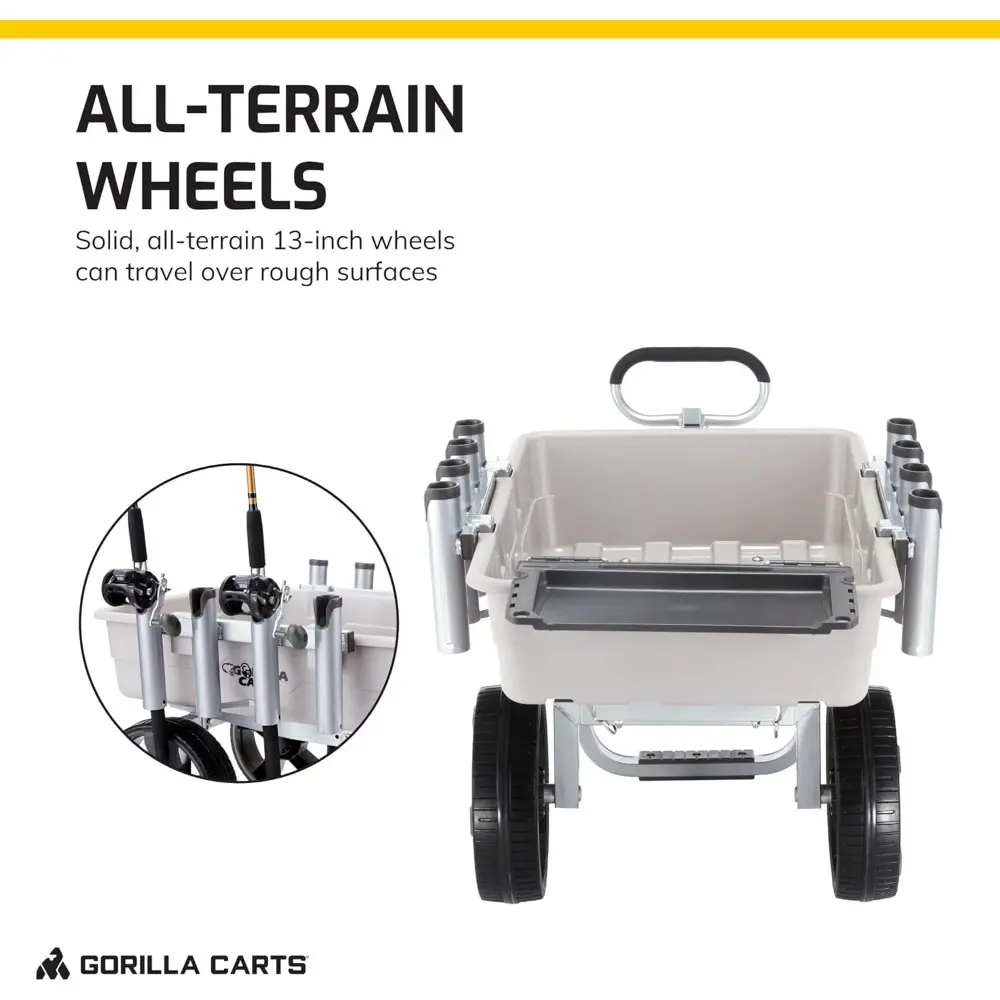 Fish and Marine Cart, Aluminum Poly Bed Wheelbarrow with Rod Holders, 200 Pound Capacity