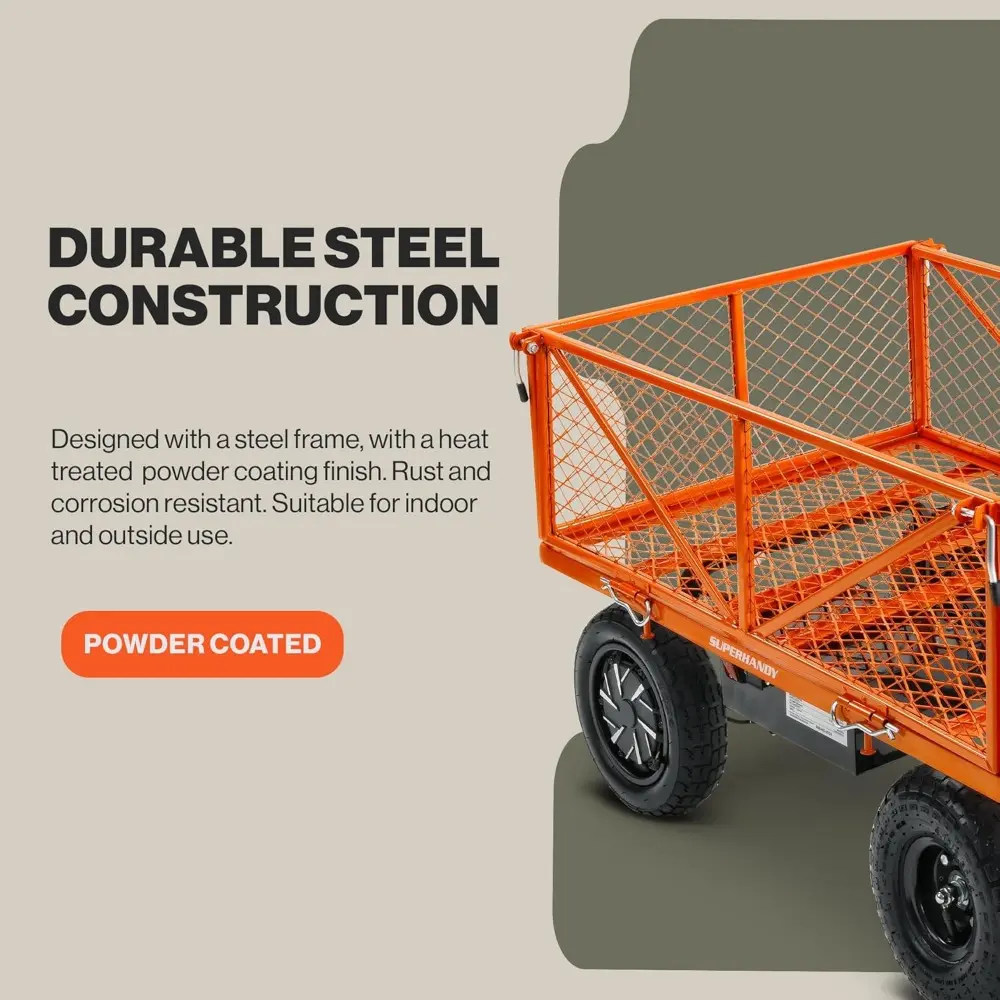 Electric-Assist Garden Cart - 5.7 Cubic Ft Utility Wagon, 440lbs Load, All-Terrain 10in Wheels, Anti-Rust Steel Frame, Converti