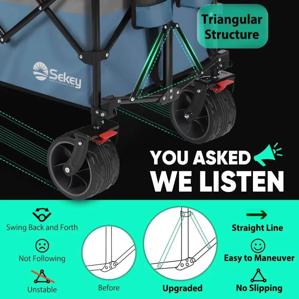 48''L Collapsible Foldable Extended Wagon with 440lbs Weight Capacity, Heavy Duty 300L Folding Utility Garden Cart with Big All