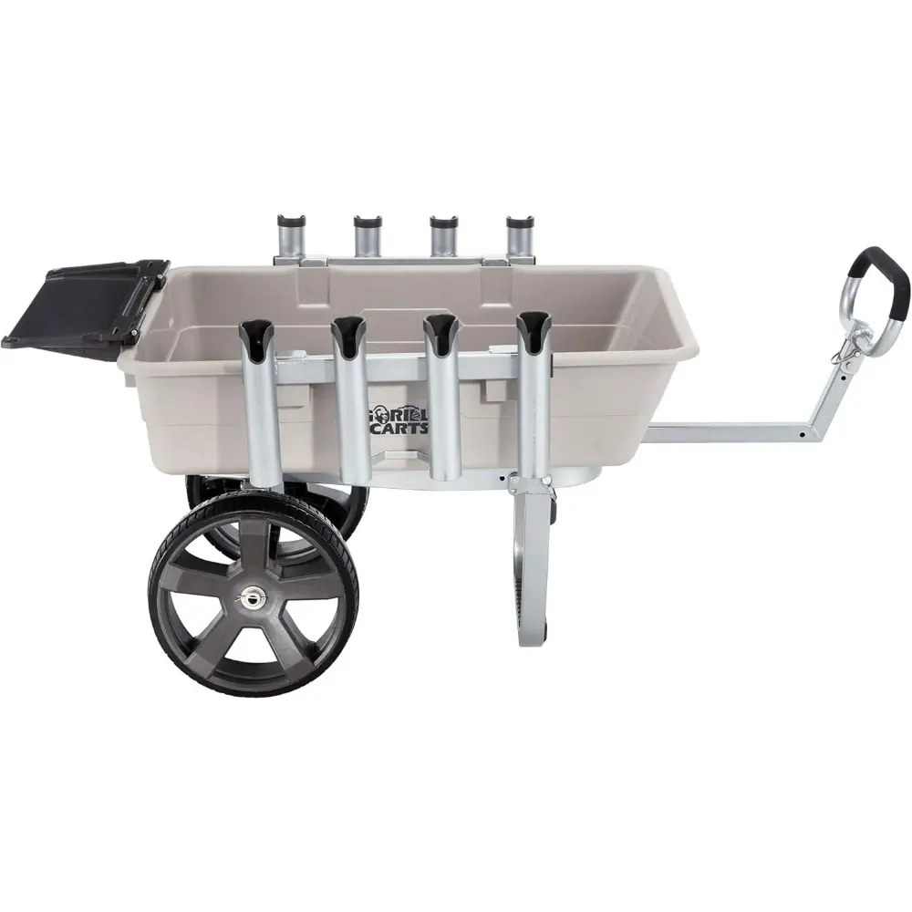 Fish and Marine Cart, Aluminum Poly Bed Wheelbarrow with Rod Holders, 200 Pound Capacity