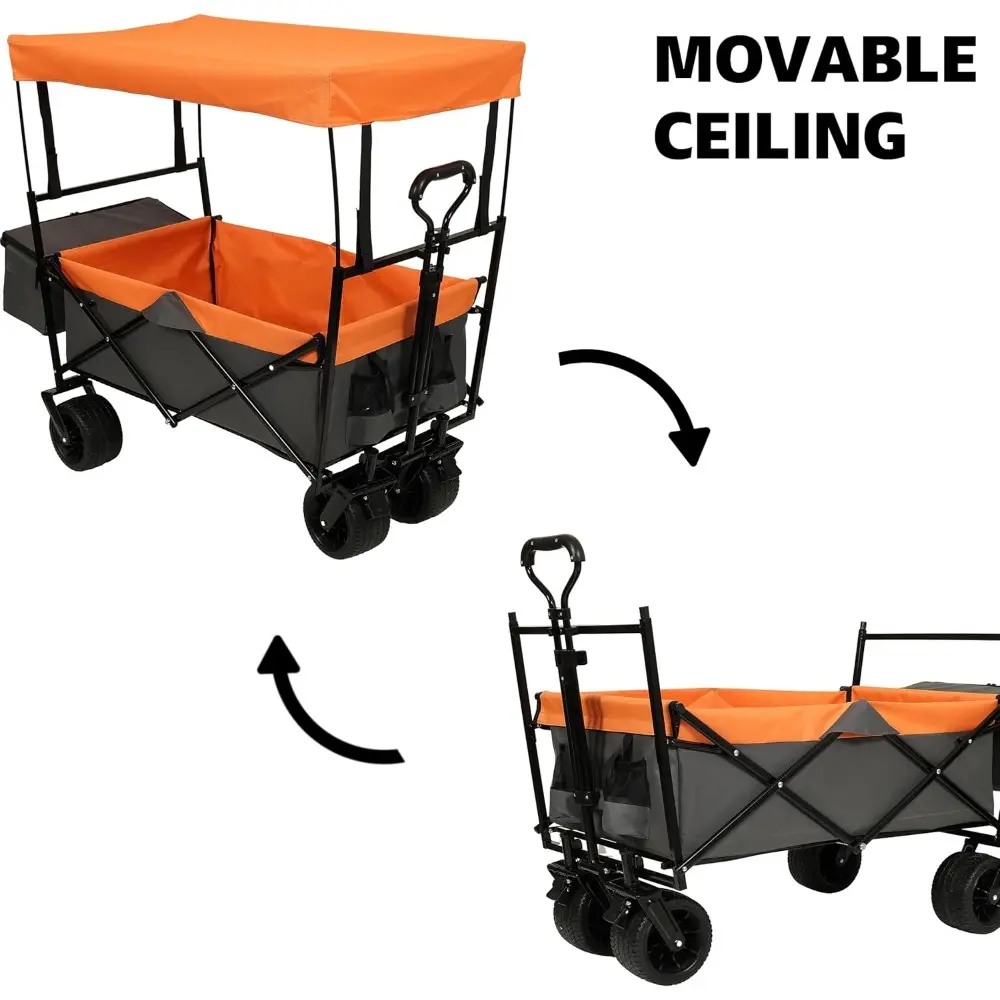 480Lbs Collapsible Wagon with Canopy, Lightweight Foldable Wagon, Large Capacity with Mosquito Net for Camping, Shopping, Sports