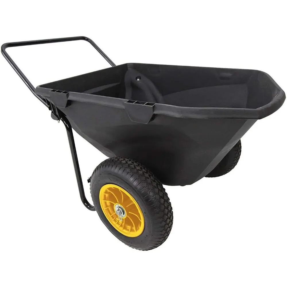 7 Cubic Foot Heavy Duty Utility Yard Garden Cart Wheelbarrow with Handle and Wide Track Rubber Wheels Hauling Outdoor, Black, 2