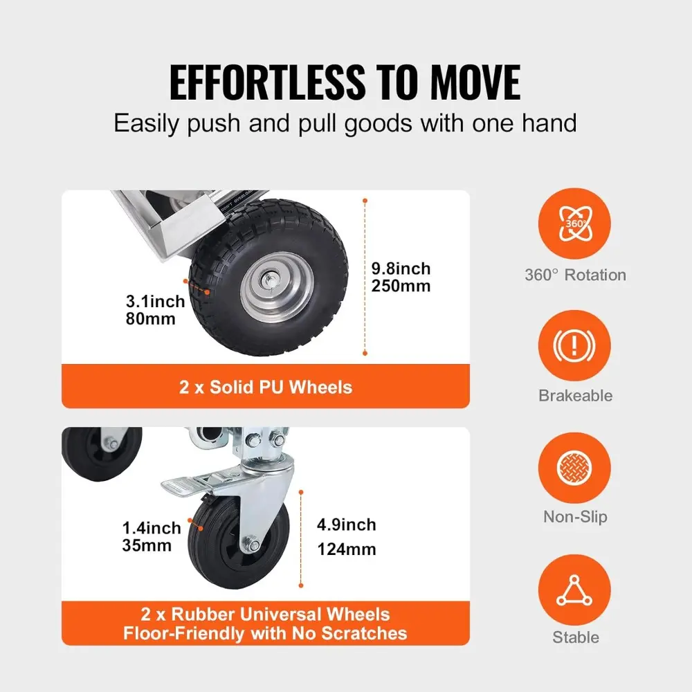 Aluminum Folding Hand Truck, 4 in 1 Design 1000 lbs Capacity, Heavy Duty Industrial Collapsible cart, Dolly Cart with Rubber Wh