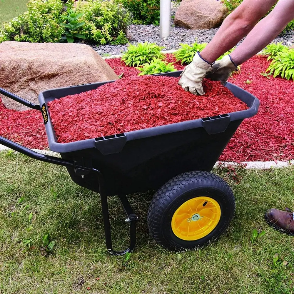 7 Cubic Foot Heavy Duty Utility Yard Garden Cart Wheelbarrow with Handle and Wide Track Rubber Wheels Hauling Outdoor, Black, 2