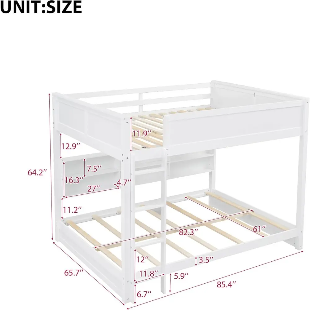 Harper & Bright Designs Queen Over Queen Bunk Bed with Storage Cabinets and USB Ports, Solid Wood Bunk Bed Frame with Built-in S