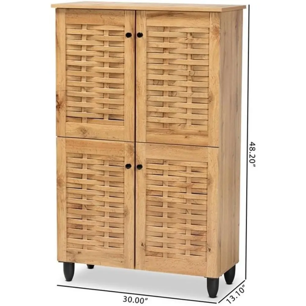 Winda Modern and Contemporary Oak Brown Finished Wood 4-Door Shoe Storage Cabinet