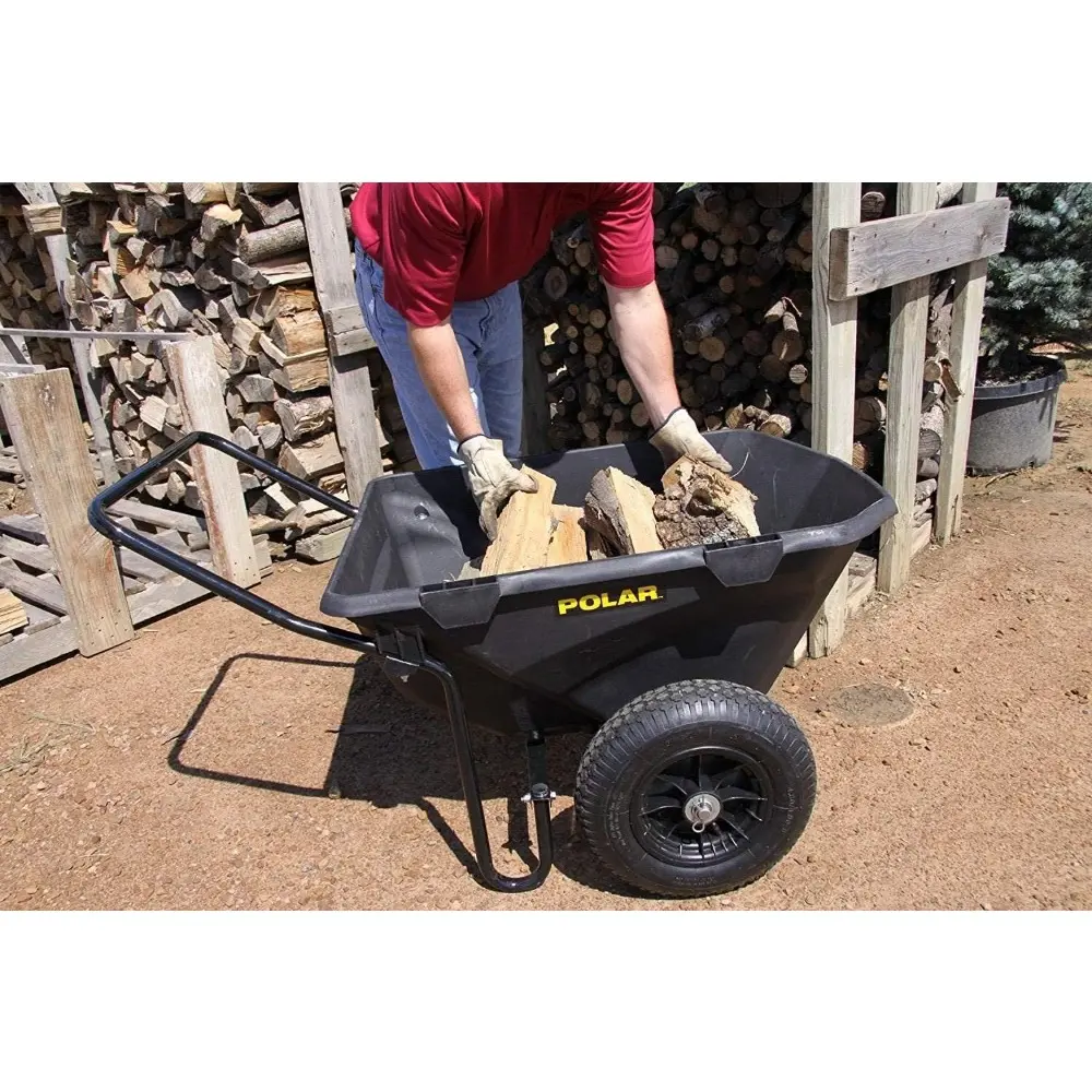 7 Cubic Foot Heavy Duty Utility Yard Garden Cart Wheelbarrow with Handle and Wide Track Rubber Wheels Hauling Outdoor, Black, 2