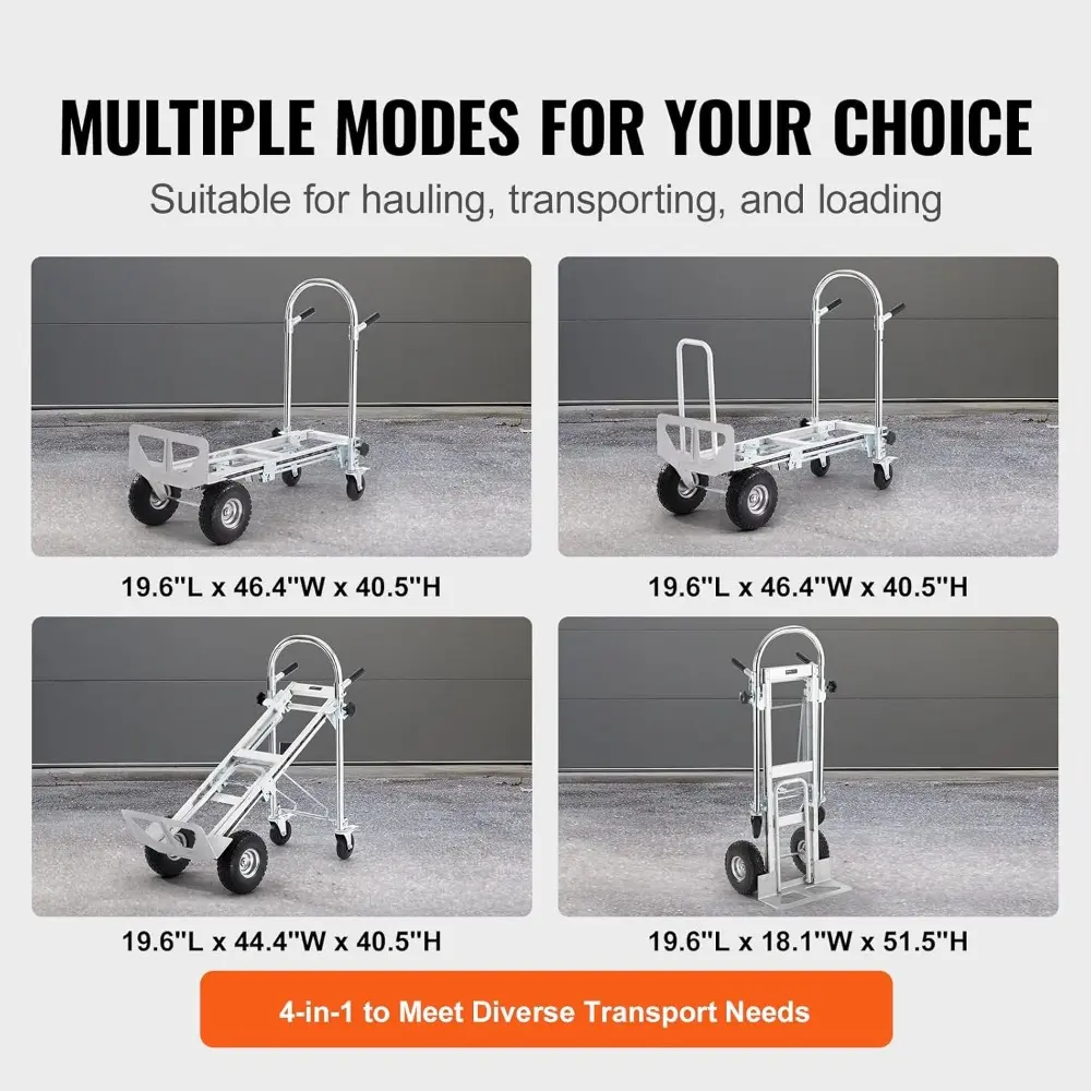 Aluminum Folding Hand Truck, 4 in 1 Design 1000 lbs Capacity, Heavy Duty Industrial Collapsible cart, Dolly Cart with Rubber Wh