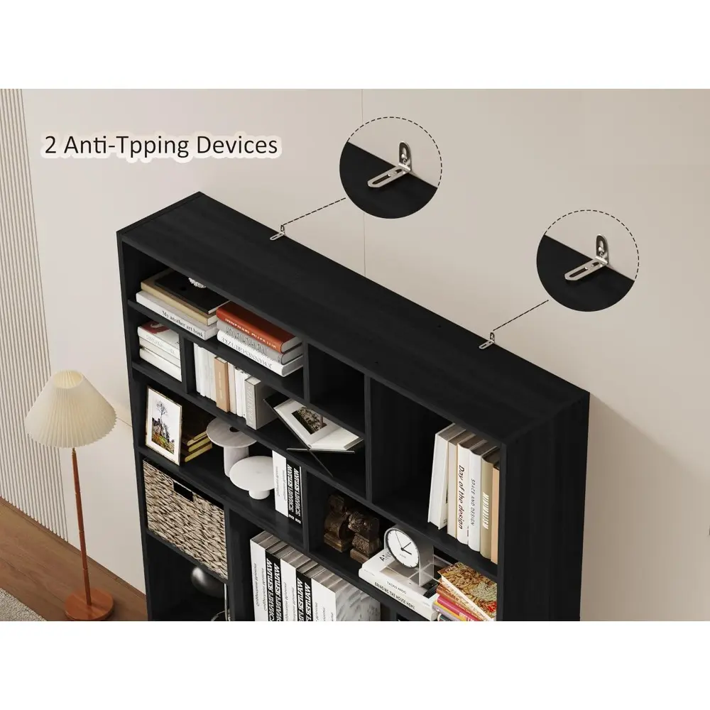 71" H Large Bookcase with 6 Open Shelves & 2 Baskets - Heavy Duty Storage Shelf for Home Office, Living Room Decor, Freestandin