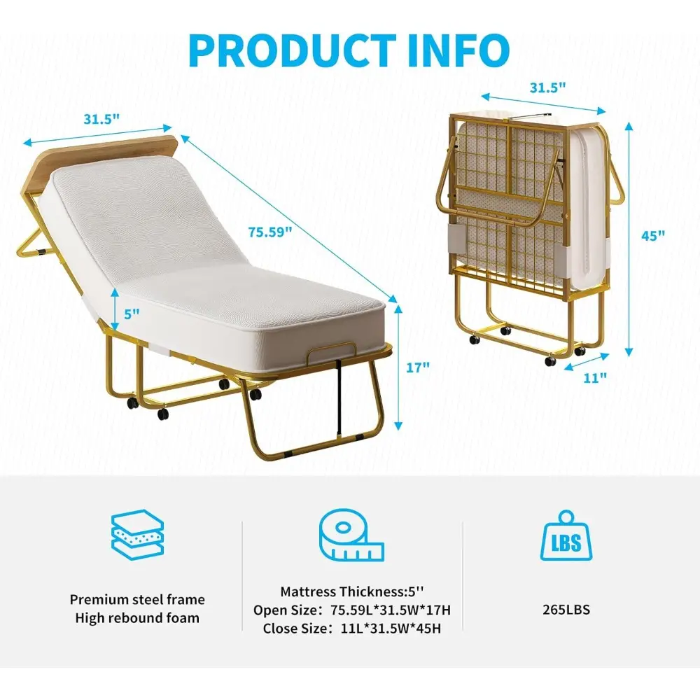 Roll Away Beds with Mattresses for Adults，'75' x 31'' Single Folding Bed Portable Foldable Bed,Metal Frame with Dust Cover and