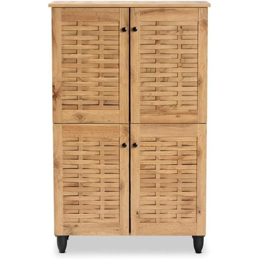 Winda Modern and Contemporary Oak Brown Finished Wood 4-Door Shoe Storage Cabinet