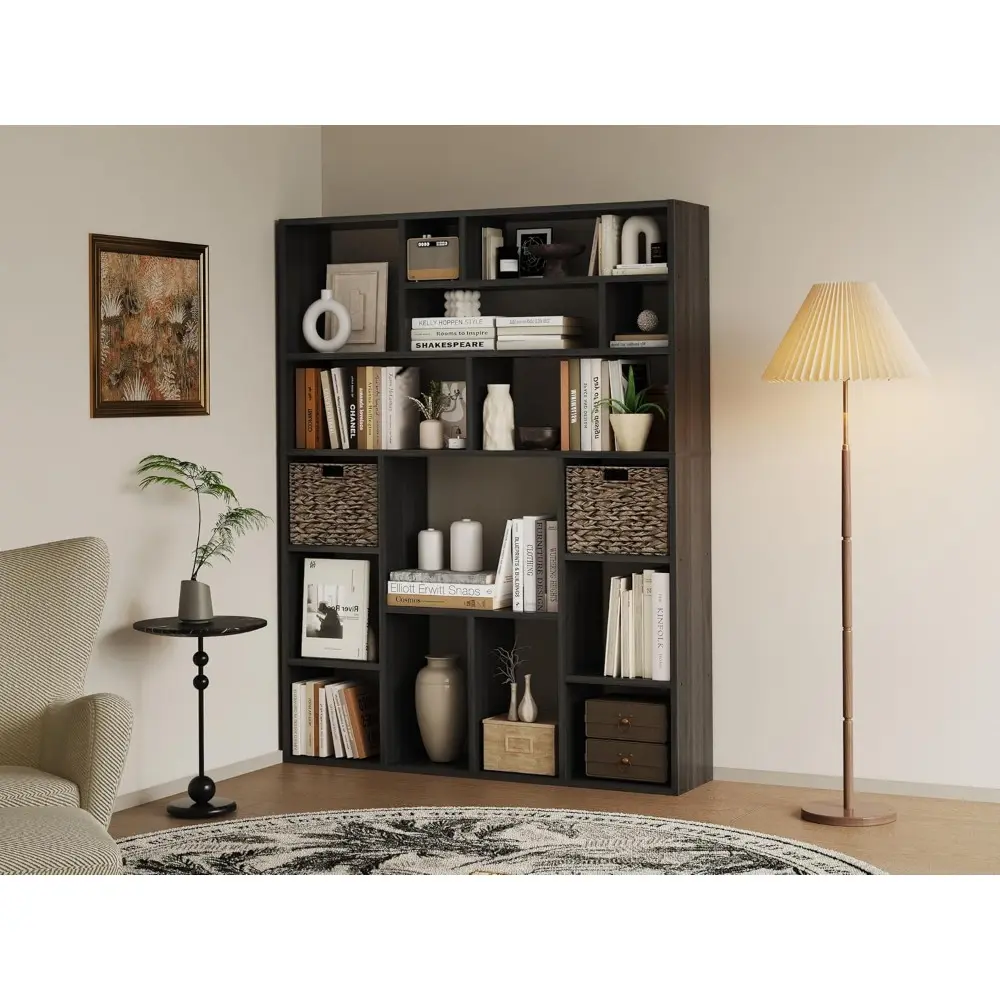 71" H Large Bookcase with 6 Open Shelves & 2 Baskets - Heavy Duty Storage Shelf for Home Office, Living Room Decor, Freestandin