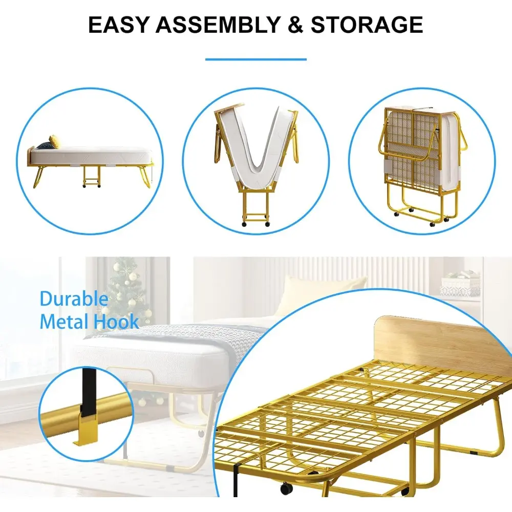 Roll Away Beds with Mattresses for Adults，'75' x 31'' Single Folding Bed Portable Foldable Bed,Metal Frame with Dust Cover and