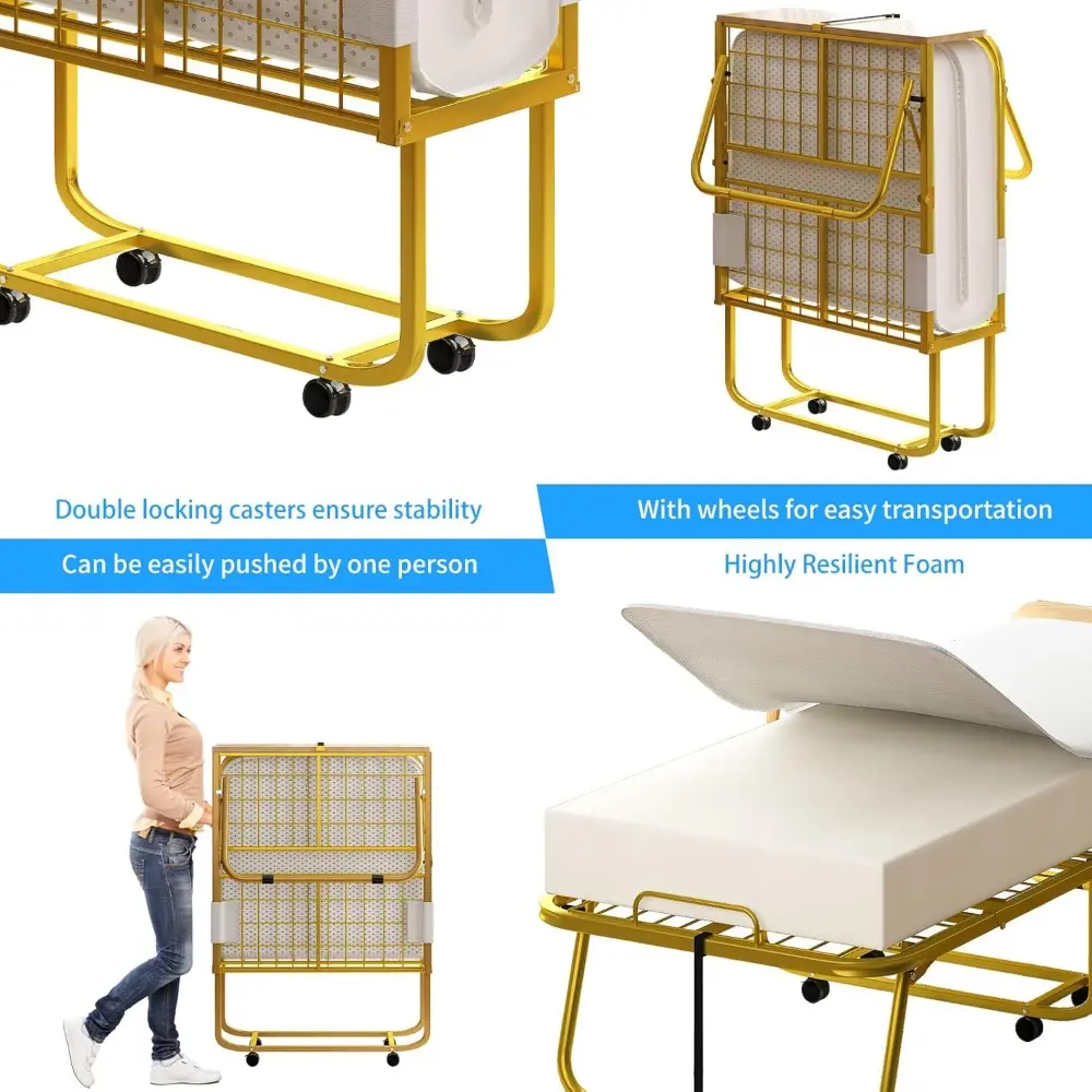 Roll Away Beds with Mattresses for Adults，'75' x 31'' Single Folding Bed Portable Foldable Bed,Metal Frame with Dust Cover and