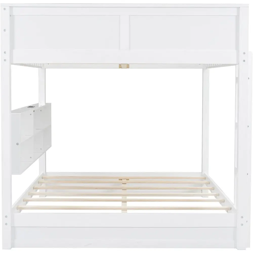 Harper & Bright Designs Queen Over Queen Bunk Bed with Storage Cabinets and USB Ports, Solid Wood Bunk Bed Frame with Built-in S