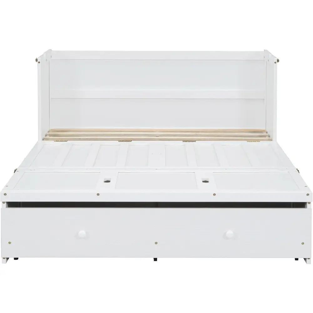 Merax Murphy Bed with USB Port and a Large Drawer, Converts to Cabinet, Sturdy Cabinet Bed for Bedroom, Full Size, White
