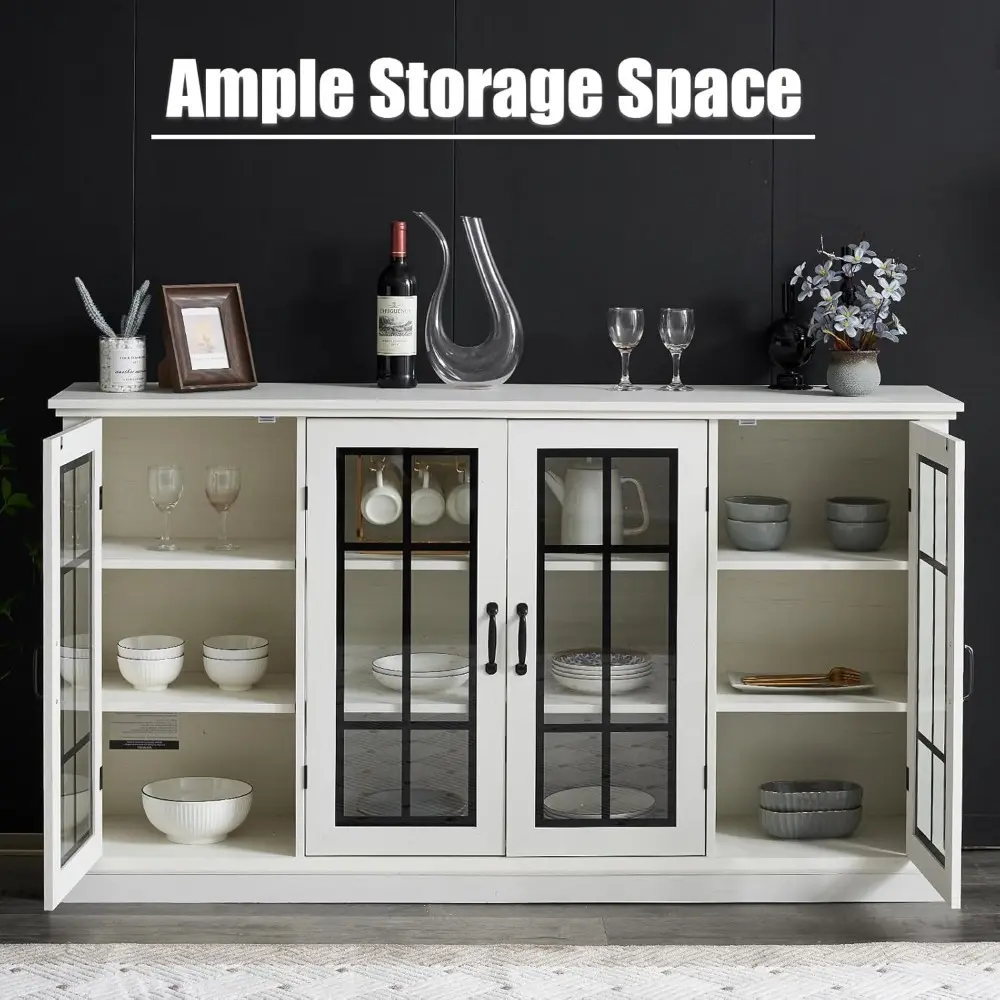 63" Sideboard, 6 Adjustable Shelves Sideboard Buffet Cabinet with 4 Doors, Accent Storage Credenzas for Dining Room, Living Roo