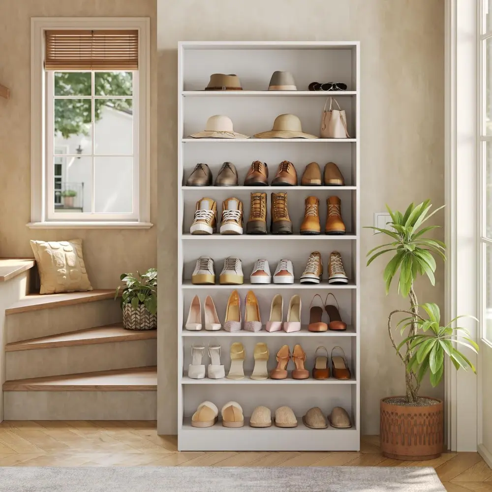 9-Tier Shoe Cabinet, 32 Pairs Wooden Shoes Cabinet with Adjustable Shelves for Entryway, 70.9" Tall Shoe Cabinet, Freestanding