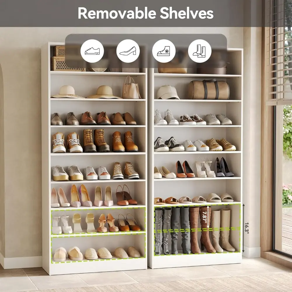 9-Tier Shoe Cabinet, 32 Pairs Wooden Shoes Cabinet with Adjustable Shelves for Entryway, 70.9" Tall Shoe Cabinet, Freestanding