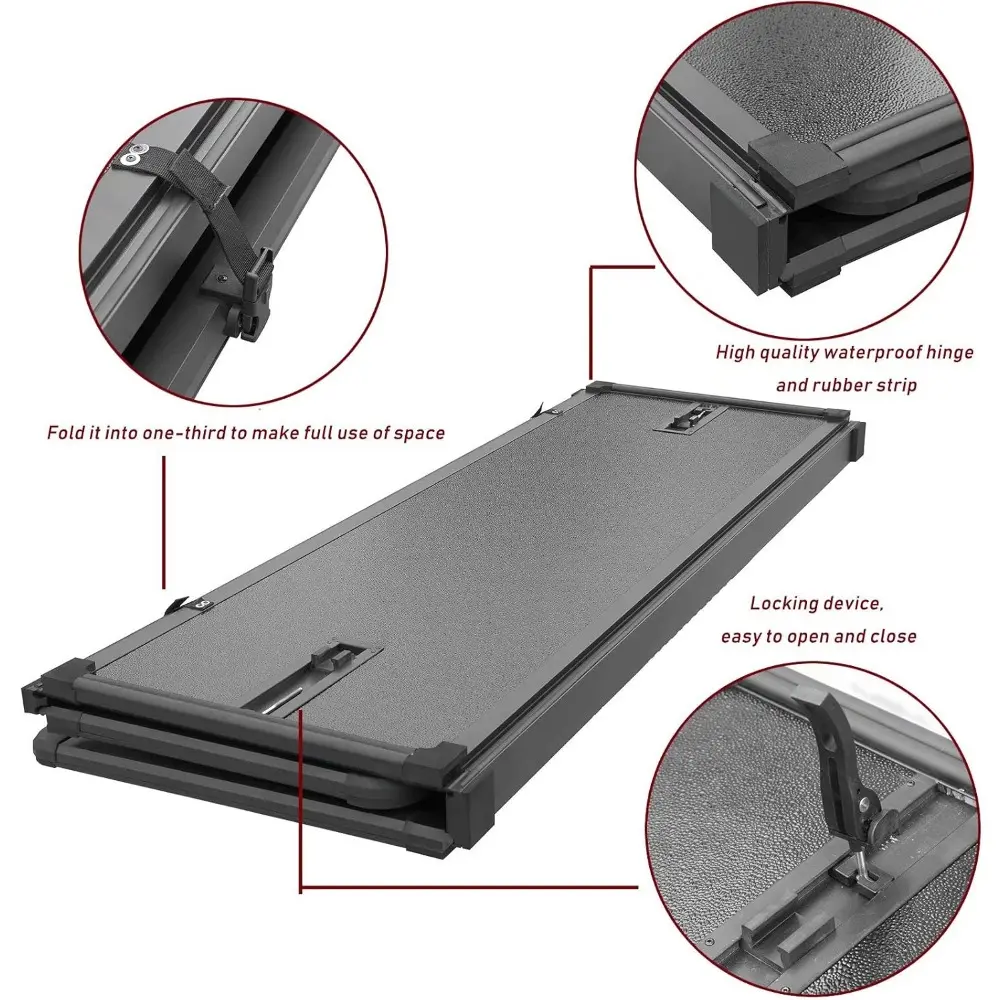 Professional FRP Hard Tri-Fold Truck Bed Tonneau Cover for 2005-2025 Frontier & 2009-2012 Suzuki Equator 5ft (59.5in) Bed |for