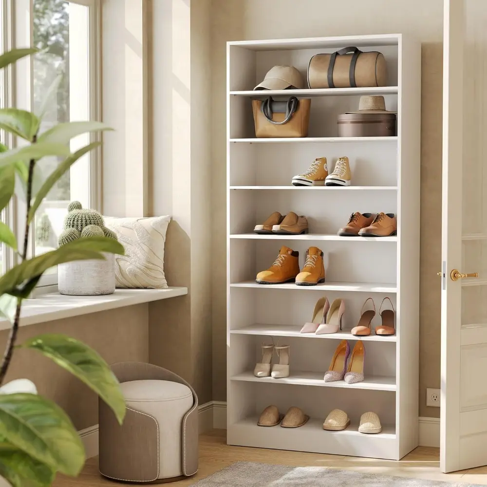 9-Tier Shoe Cabinet, 32 Pairs Wooden Shoes Cabinet with Adjustable Shelves for Entryway, 70.9" Tall Shoe Cabinet, Freestanding