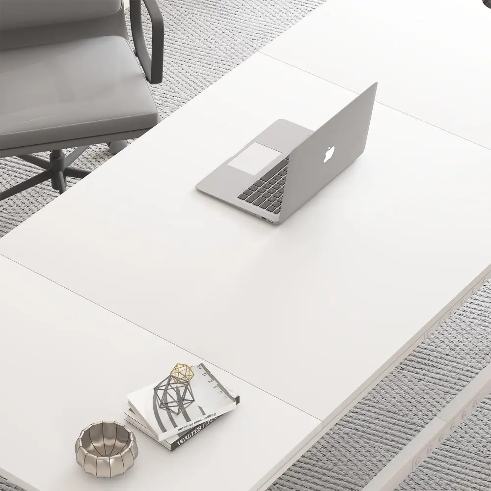 Large White Desk, Wooden and Metal 70 Inch Computer Desk, Modern Extra Long Double Desks for Home Office Executive Writing Stud