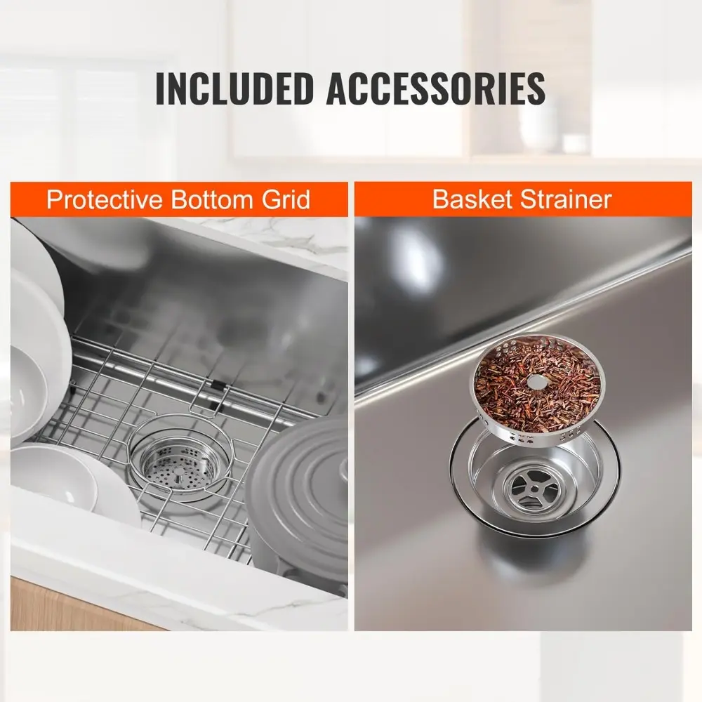 Kitchen Sink, 304 Stainless Steel Drop-In Sinks, Top Mount Single Bowl Basin with Accessories, Household Dishwasher Sinks for W