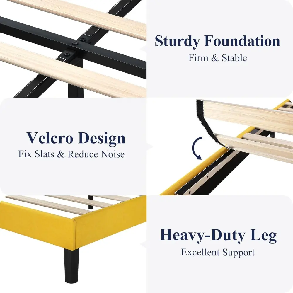 Allewie Platform Bed Frame Queen Size with Upholstered Headboard, Modern Deluxe Wingback, Wood Slat Support, Mattress Foundation