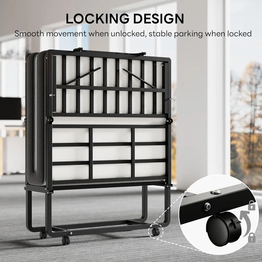 LKIMIO Folding Bed, 80" x 39" Portable Roll Away Foldable Beds with Mattresses for Adults, Sturdy Metal Frame, Space Saving Fold