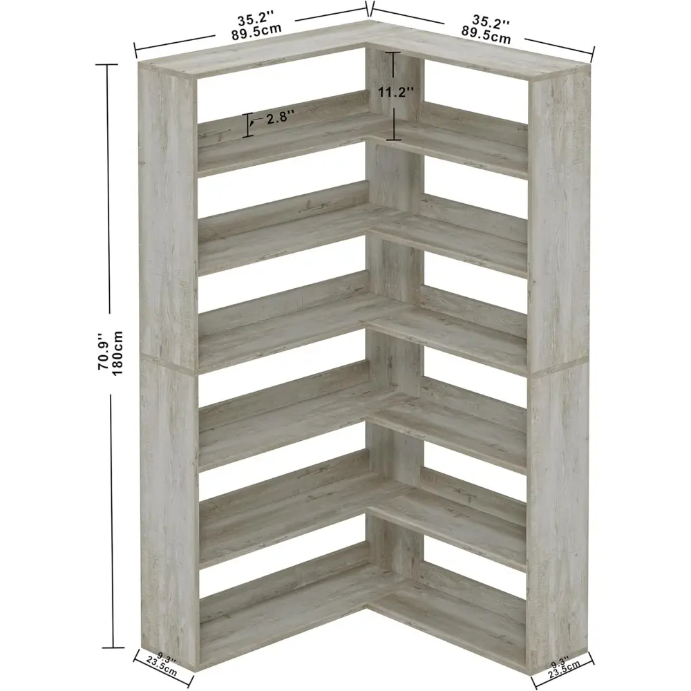 Bookshelves 6 Tiers with Baffles Industrial Large Corner Etagere Bookcase Storage Display Rack for Living Room Home Office