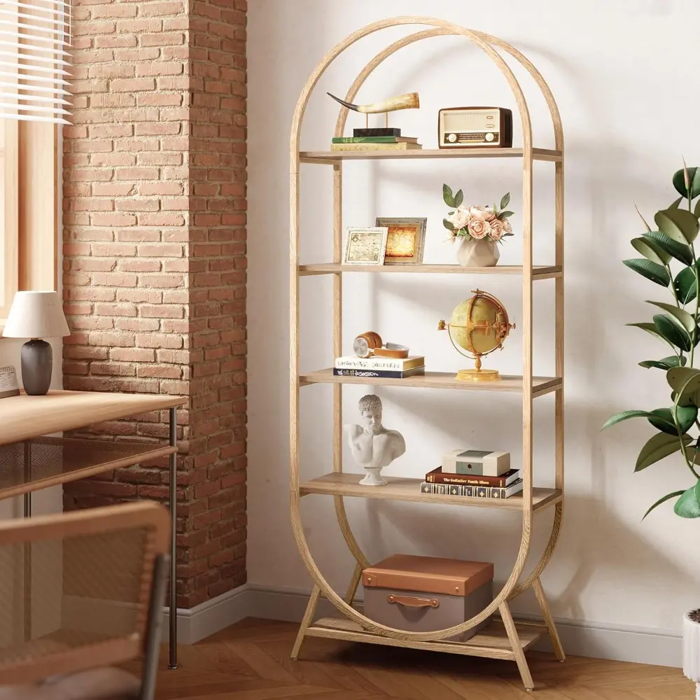 Bookshelf 5-Tier Arched Bookcase, 70.11" Tall Modern Open Book Shelves, Storage Shelves with Metal Frame, Freestanding Display