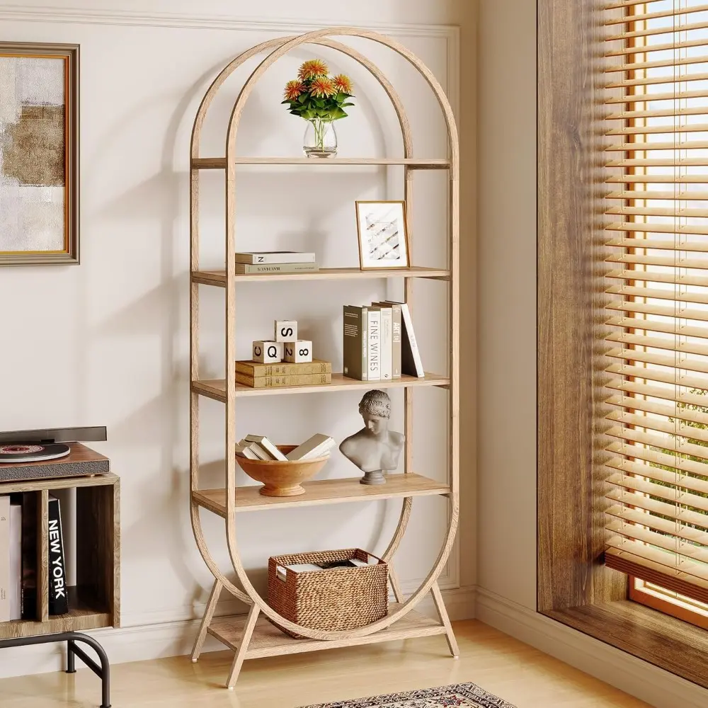 Bookshelf 5-Tier Arched Bookcase, 70.11" Tall Modern Open Book Shelves, Storage Shelves with Metal Frame, Freestanding Display